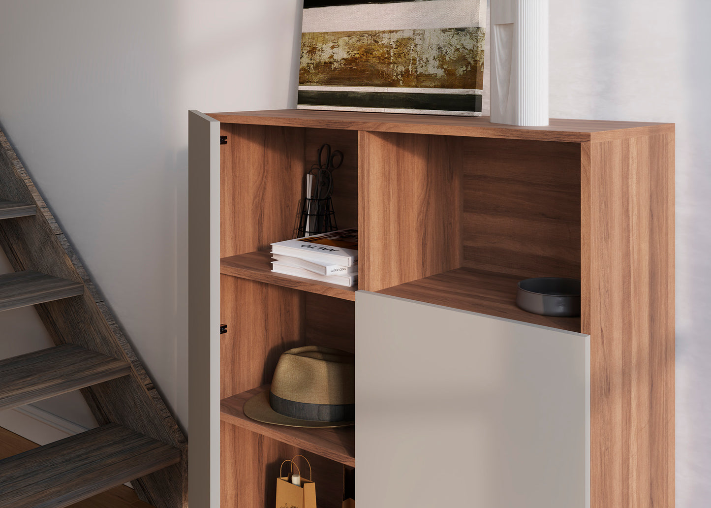 Mueble auxiliar de melamina 90x34x110 cm Matthew