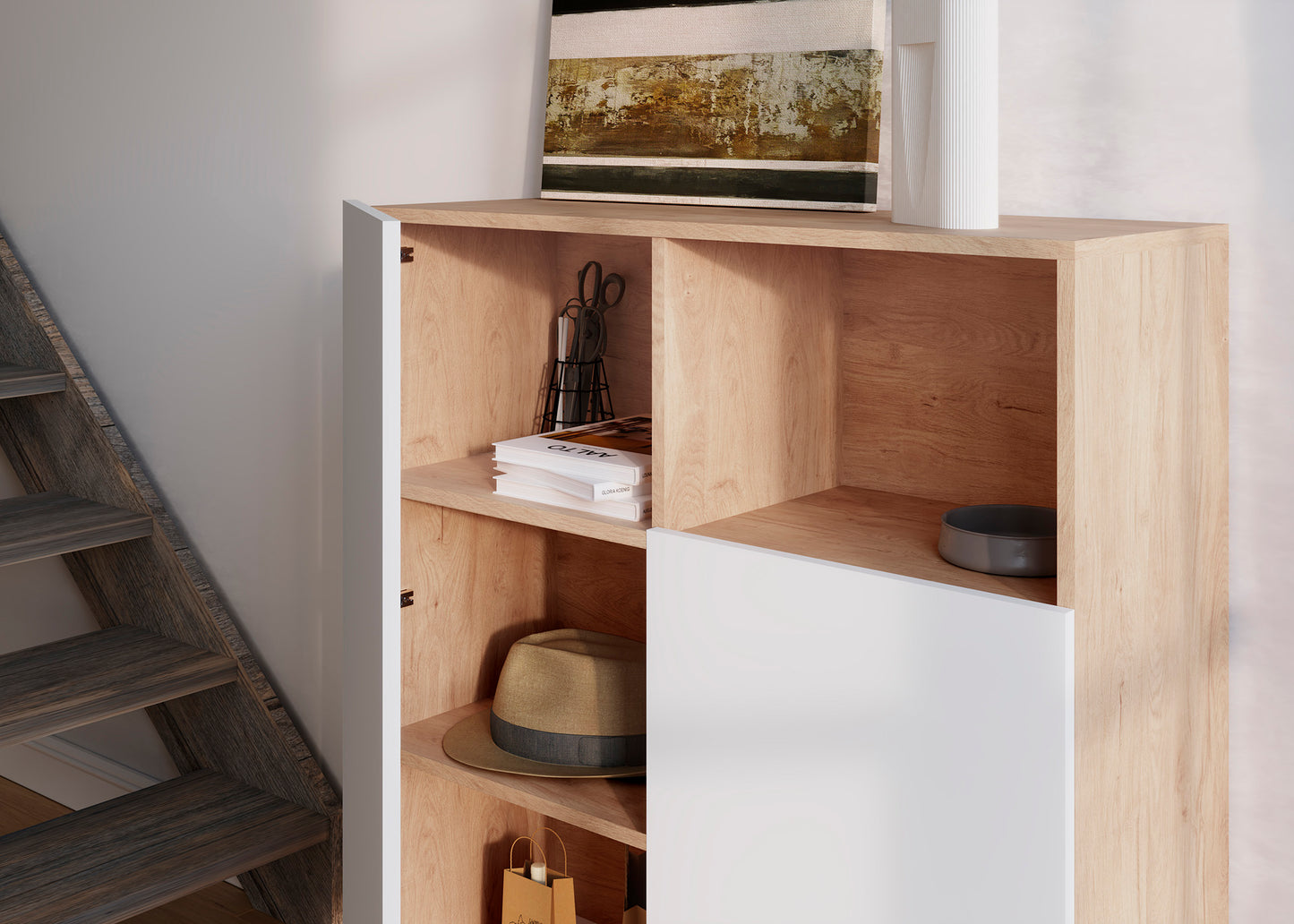 Mueble auxiliar de melamina 90x34x110 cm Matthew