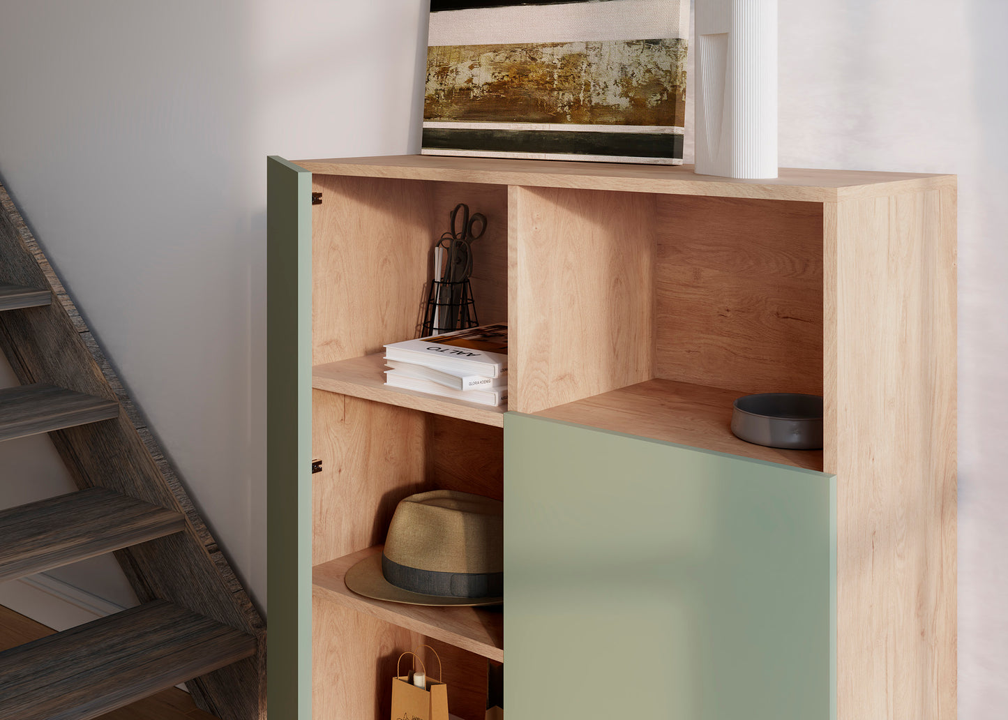 Mueble auxiliar de melamina 90x34x110 cm Matthew