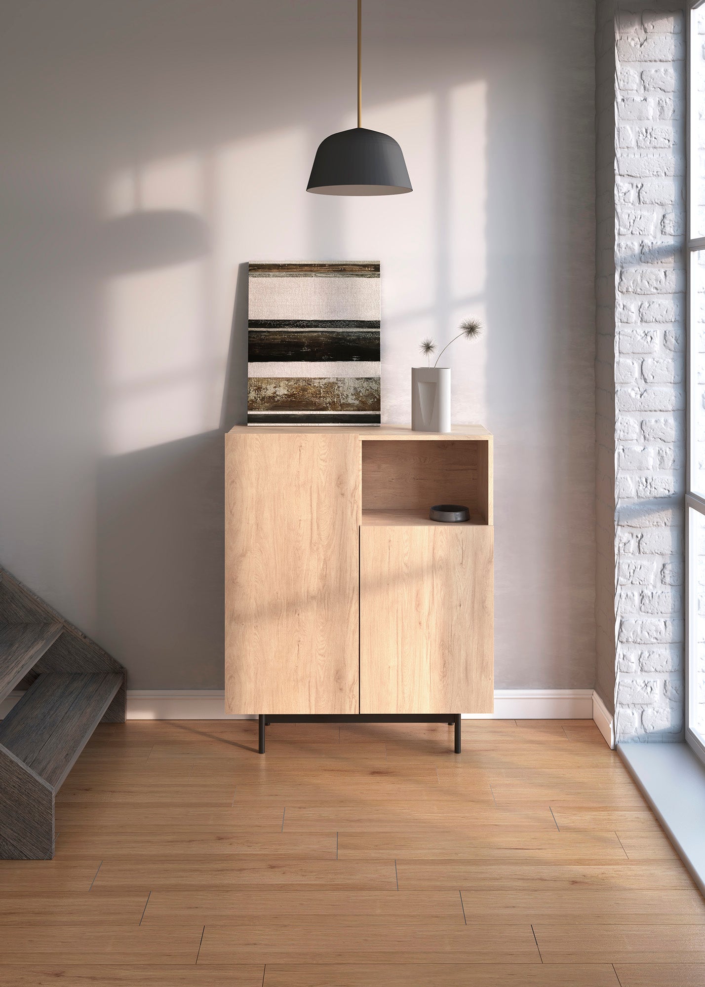 Mueble auxiliar de melamina 90x34x110 cm Matthew