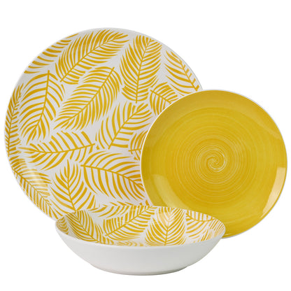 18-piece porcelain tableware Martin leaves - Yellow