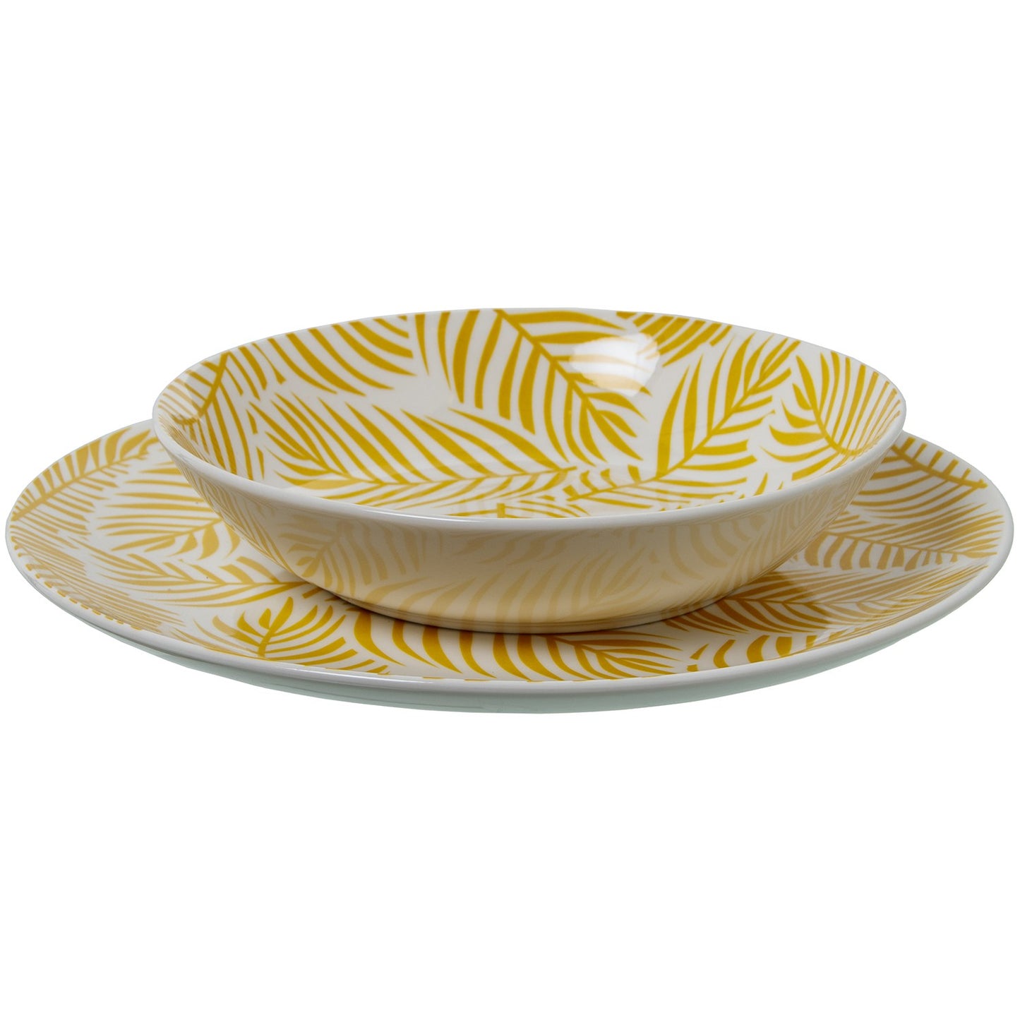 18-piece porcelain tableware Martin leaves - Yellow