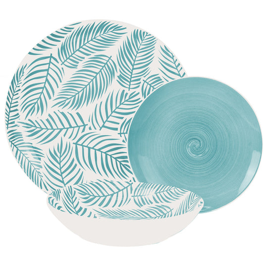 Vajilla de 18 piezas de porcelana hojas Martín - Azul