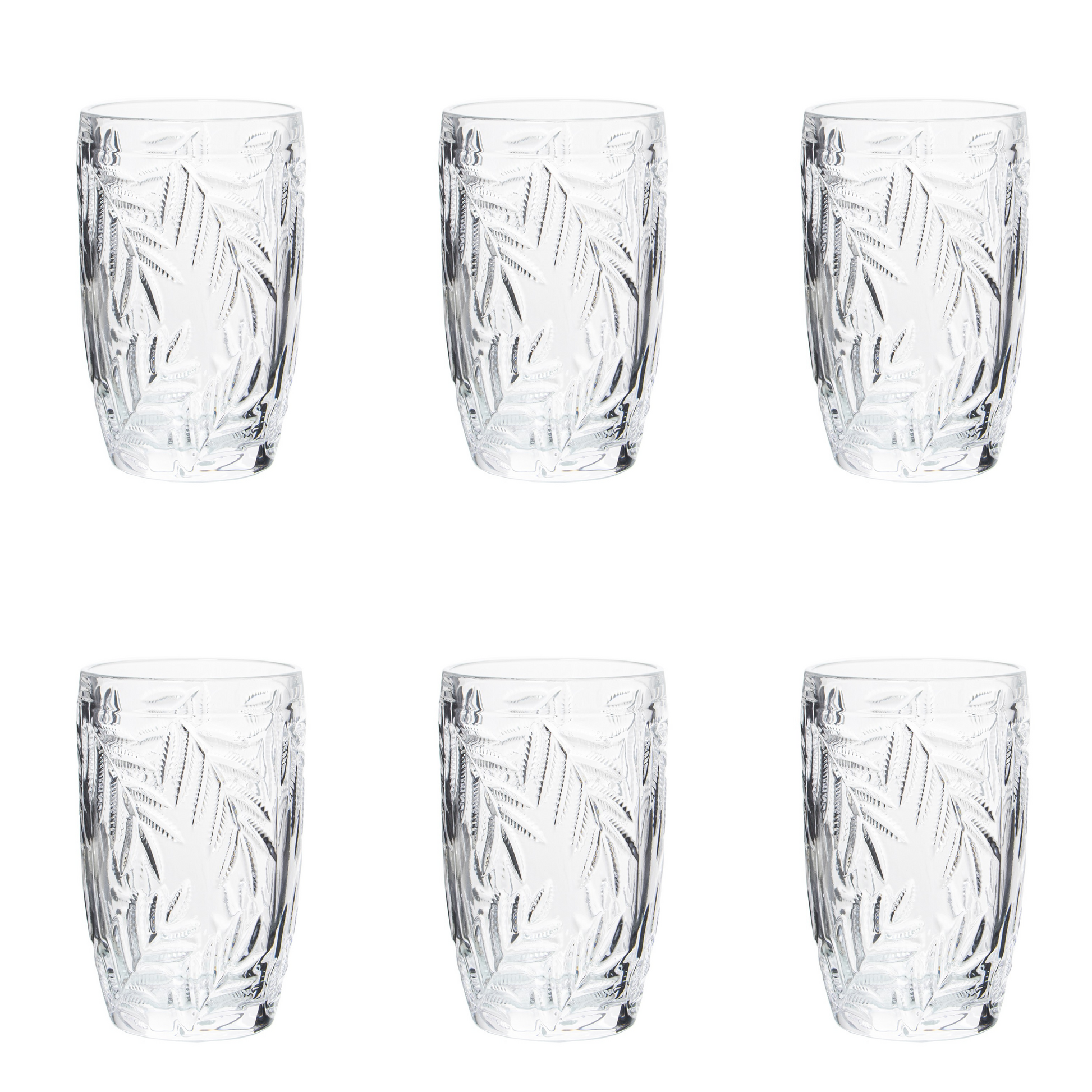 Set de 6 vasos altos de cristal relieve hojas 400 ml Martín