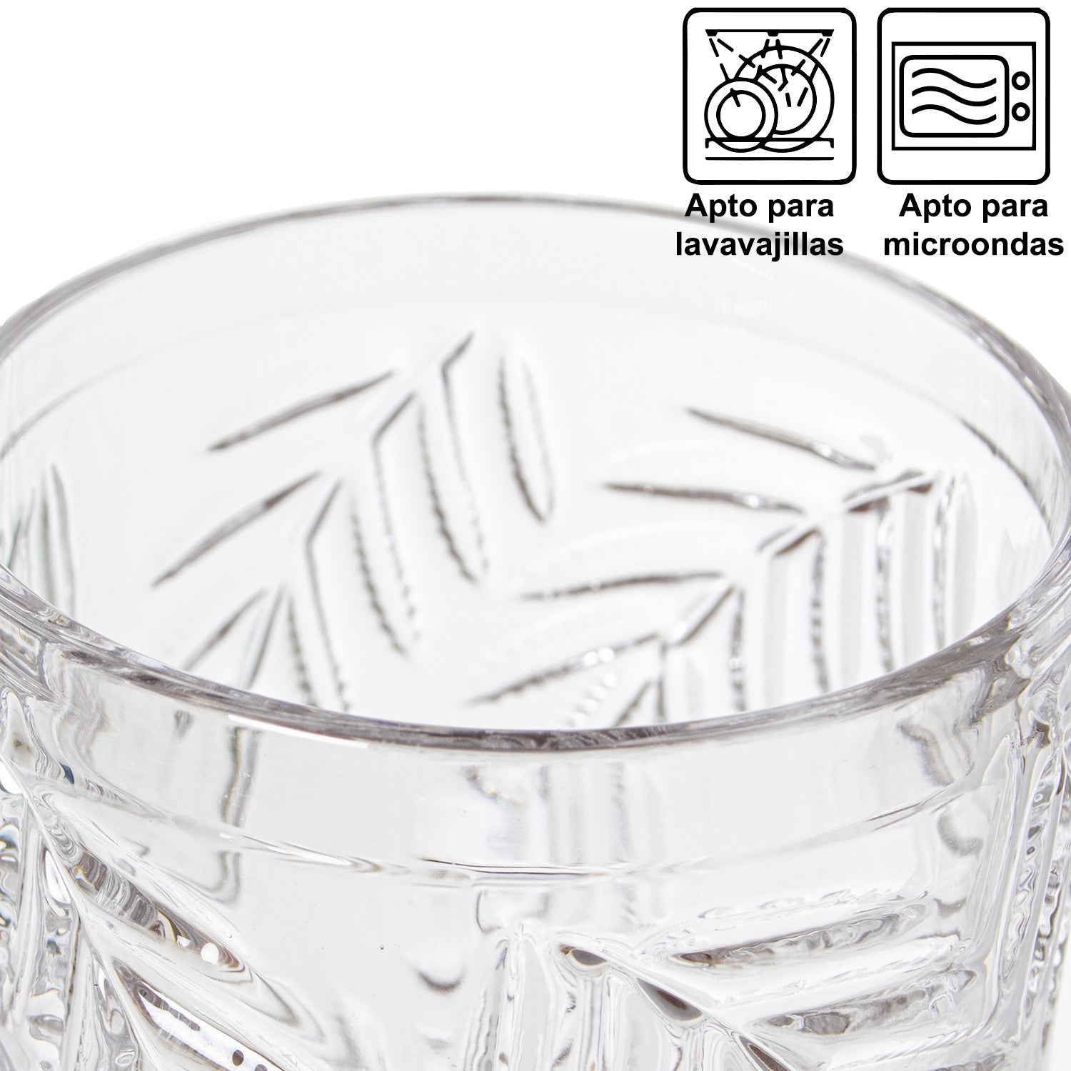 Set de 6 vasos altos de cristal relieve hojas 400 ml Martín