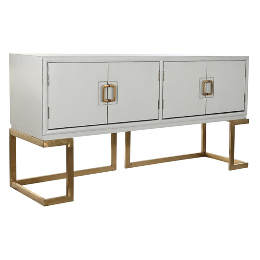 Este elegante buffet de estilo oriental combina la belleza natural de la madera de álamo con la solidez del metal, creando un mueble sofisticado y funcional. Su diseño destaca por el lacado blanco luminoso y los detalles en metal dorado, que aportan un toque de elegancia y luminosidad a cualquier espacio. Con cuatro puertas con elegantes tiradores, ofrece un amplio espacio de almacenamiento para vajilla, mantelería u otros objetos. Ideal para comedores, salones o recibidores, este buffet se convertirá en un