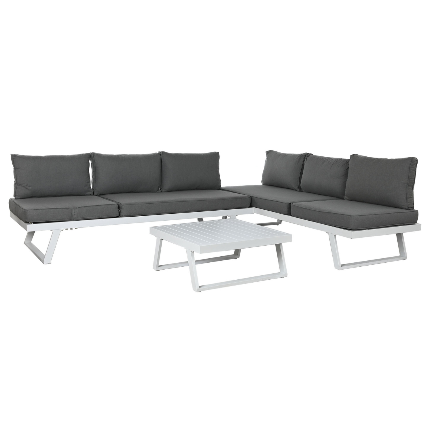 Este conjunto de sofá modular de 3 piezas, con estructura de metal resistente y cojines tapizados en poliéster gris, es ideal para crear un espacio de relax moderno y confortable en tu terraza o jardín. Su diseño en forma de L se adapta a diferentes espacios, mientras que el color gris aporta un toque de elegancia y sobriedad. Los cojines, además de ser cómodos, son resistentes a la intemperie, lo que garantiza su durabilidad. El conjunto se completa con una mesa de centro a juego, perfecta para colocar beb