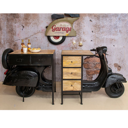 Barra bar scooter de hierro y madera de mango 88x48x92,50 cm Danon