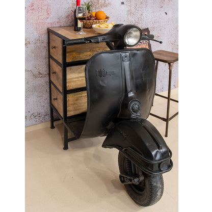 Barra bar scooter de hierro y madera de mango 120x70x103 cm Danon