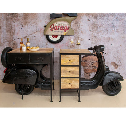 Barra bar scooter de hierro y madera de mango 120x70x103 cm Danon