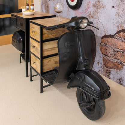 Barra bar scooter de hierro y madera de mango 120x70x103 cm Danon