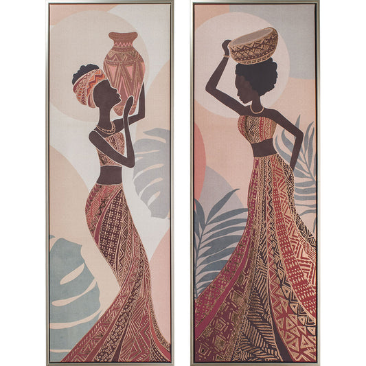 Set de 2 Cuadros de Mujeres Africanas con Vasijas 30x90 cm