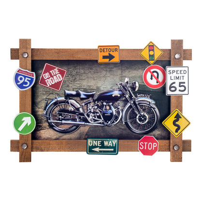 Placa de metal Cuadro Moto On the road 60x4x40 Alain