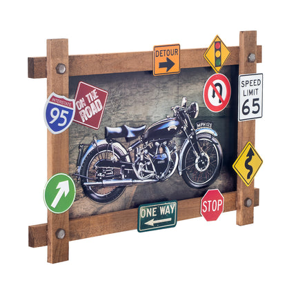 Placa de metal Cuadro Moto On the road 60x4x40 Alain