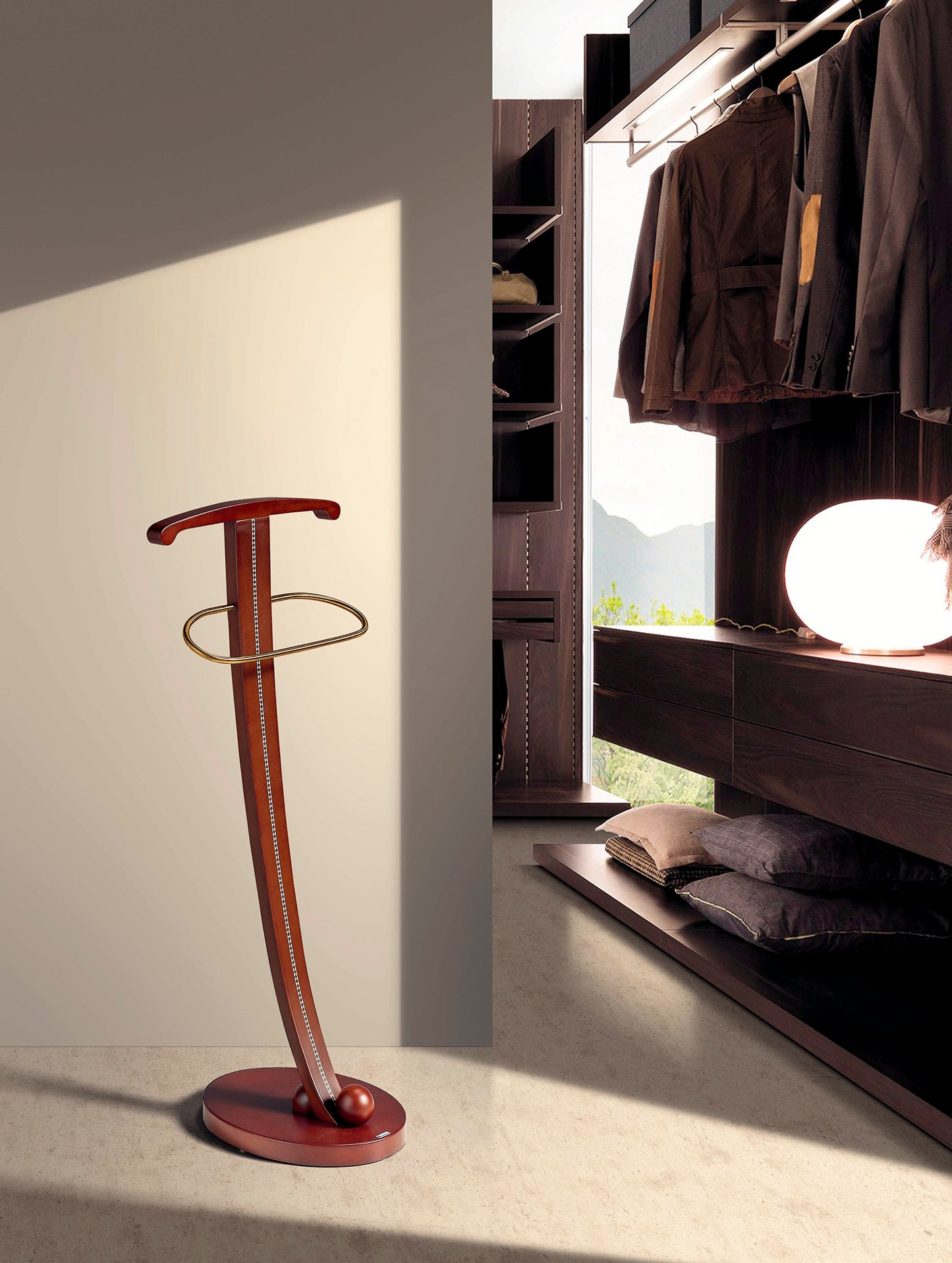 galán de noche, madera de haya, metal cromado, diseño italiano, organizador de ropa, dormitorio, maussa, elegante, funcional