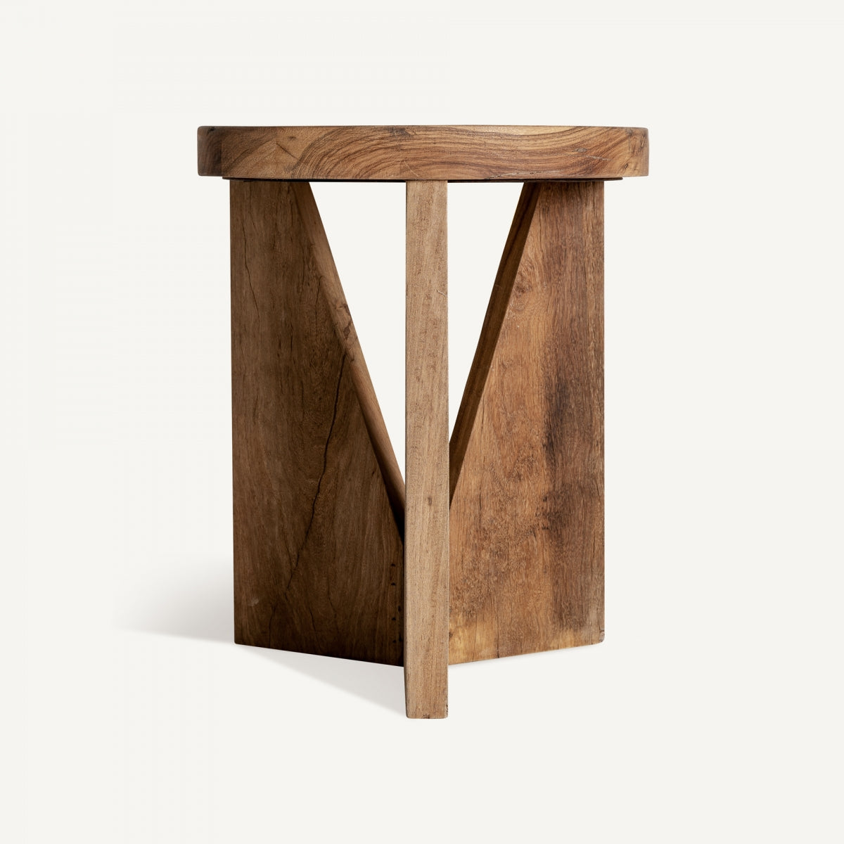 Mesa Auxiliar de Madera Recuperada Diseño Geométrico 46 x 46 x 56 cm