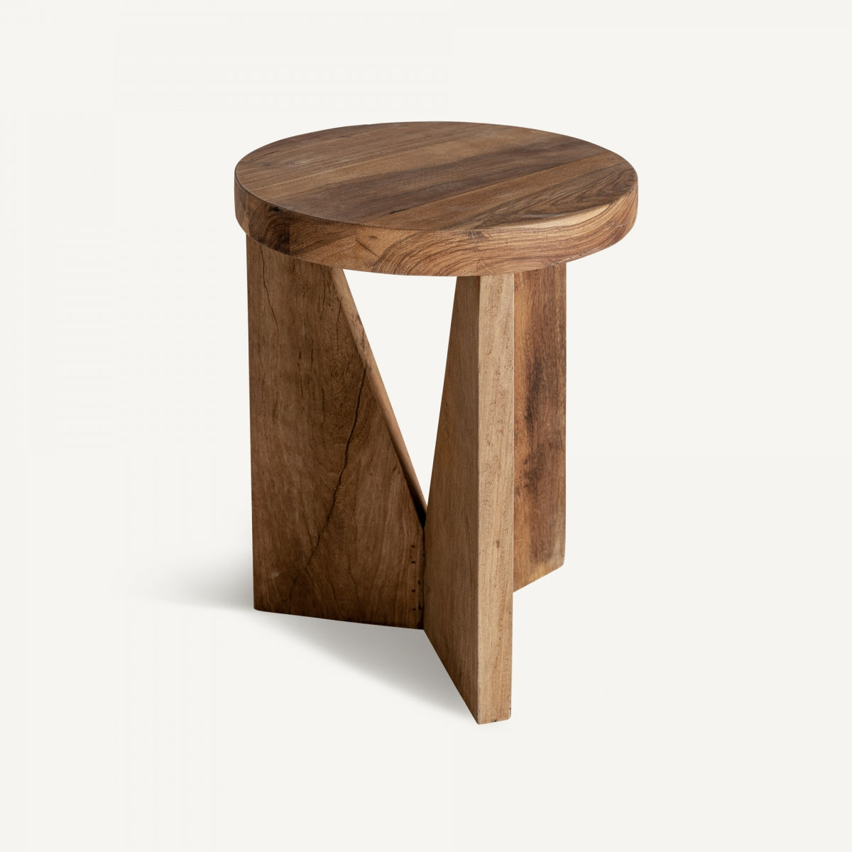 Mesa Auxiliar de Madera Recuperada Diseño Geométrico 46 x 46 x 56 cm