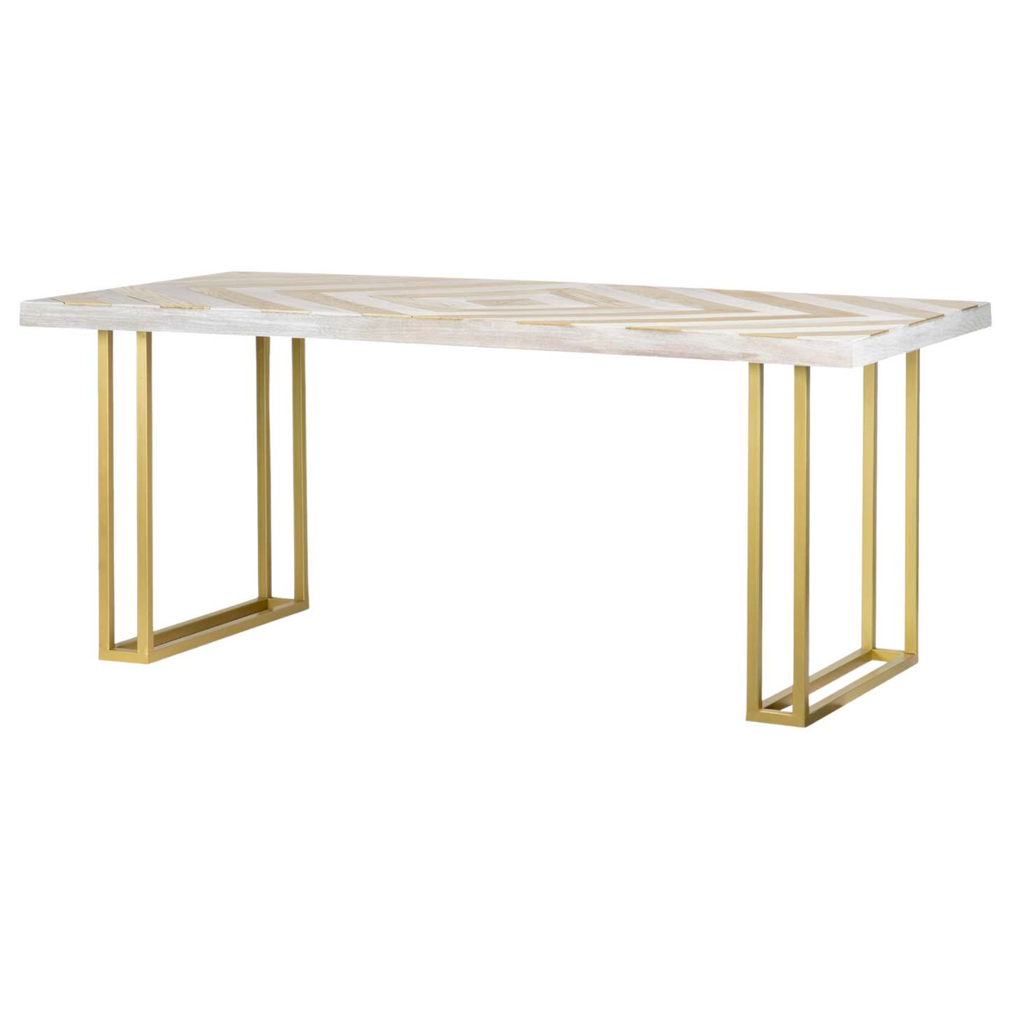 Mesa comedor madera metal blanco dorado 180x90x77 cm