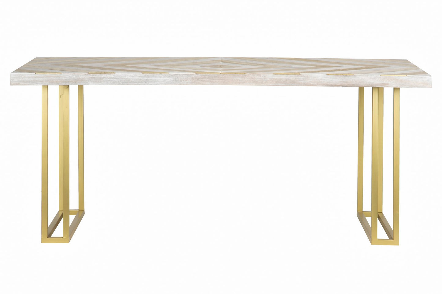 Mesa comedor madera metal blanco dorado 180x90x77 cm