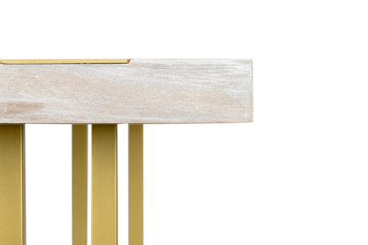 Mesa comedor madera metal blanco dorado 180x90x77 cm