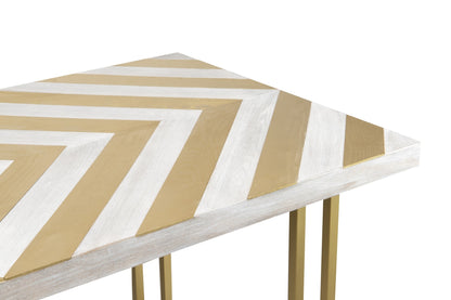 Mesa comedor madera metal blanco dorado 180x90x77 cm