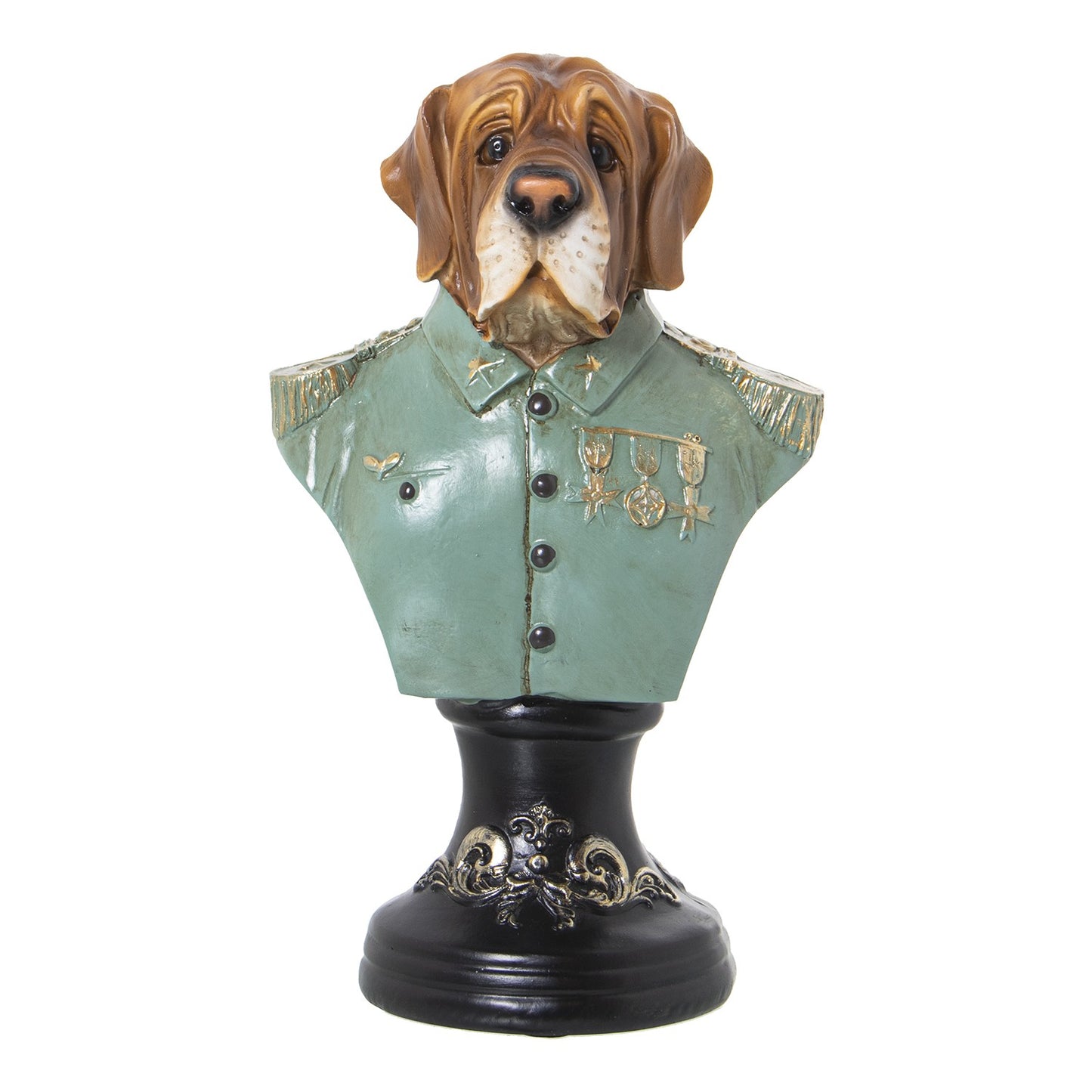 Figura resina busto perro uniforme 15x12x26cm Delroy