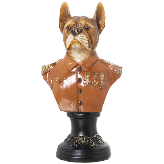 Figura resina busto perro uniforme 16x11x30cm