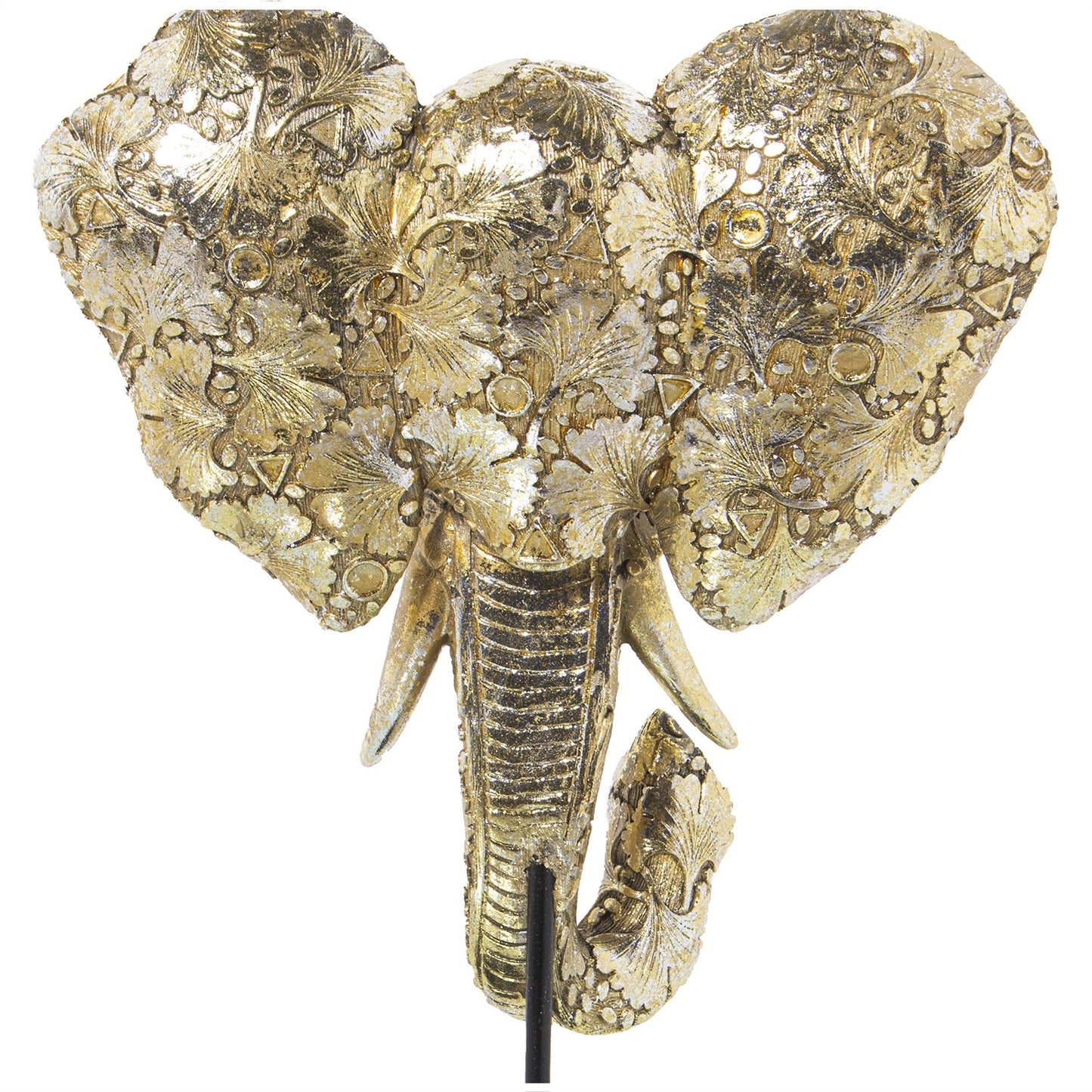 Figura resina cabeza elefante dorada con soporte 31x15x39cm Delroy