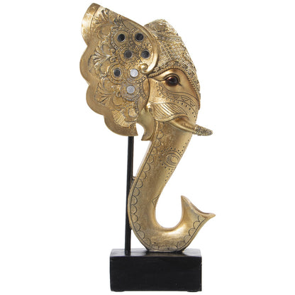 Figura resina cabeza elefante dorado con soporte 18x10x36cm Delroy