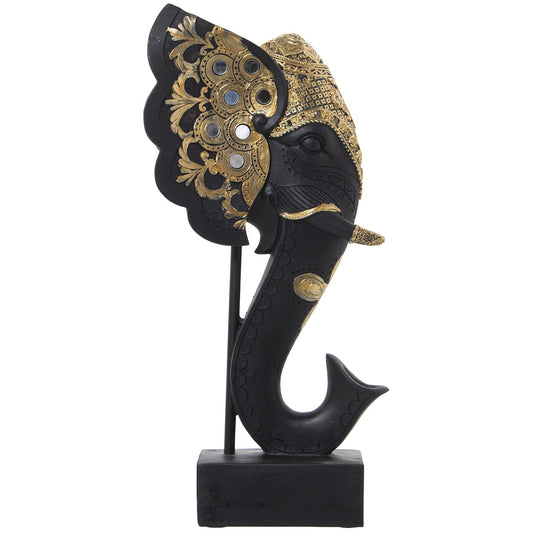 Figura resina cabeza elefante dorado y negro con soporte 18x10x36cm Delroy