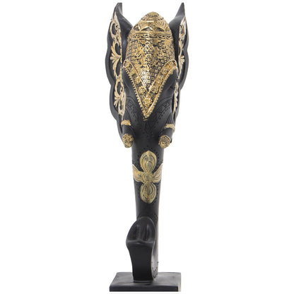 Figura resina cabeza elefante dorado y negro con soporte 18x10x36cm Delroy