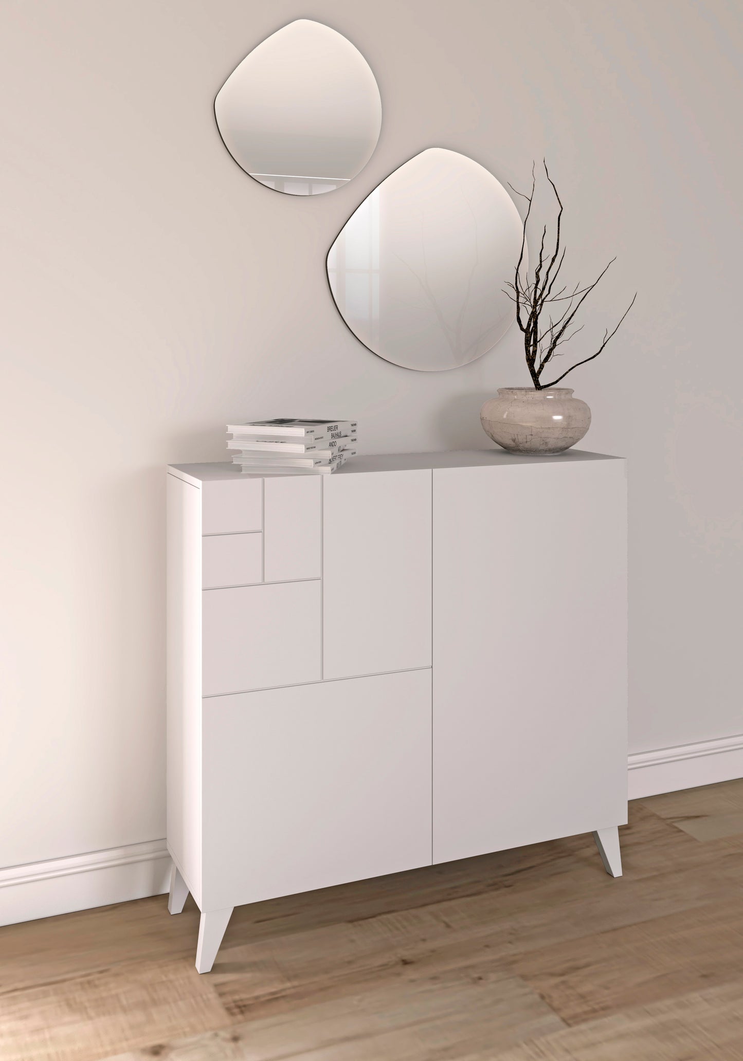 Mueble zapatero multifunción blanco espejo