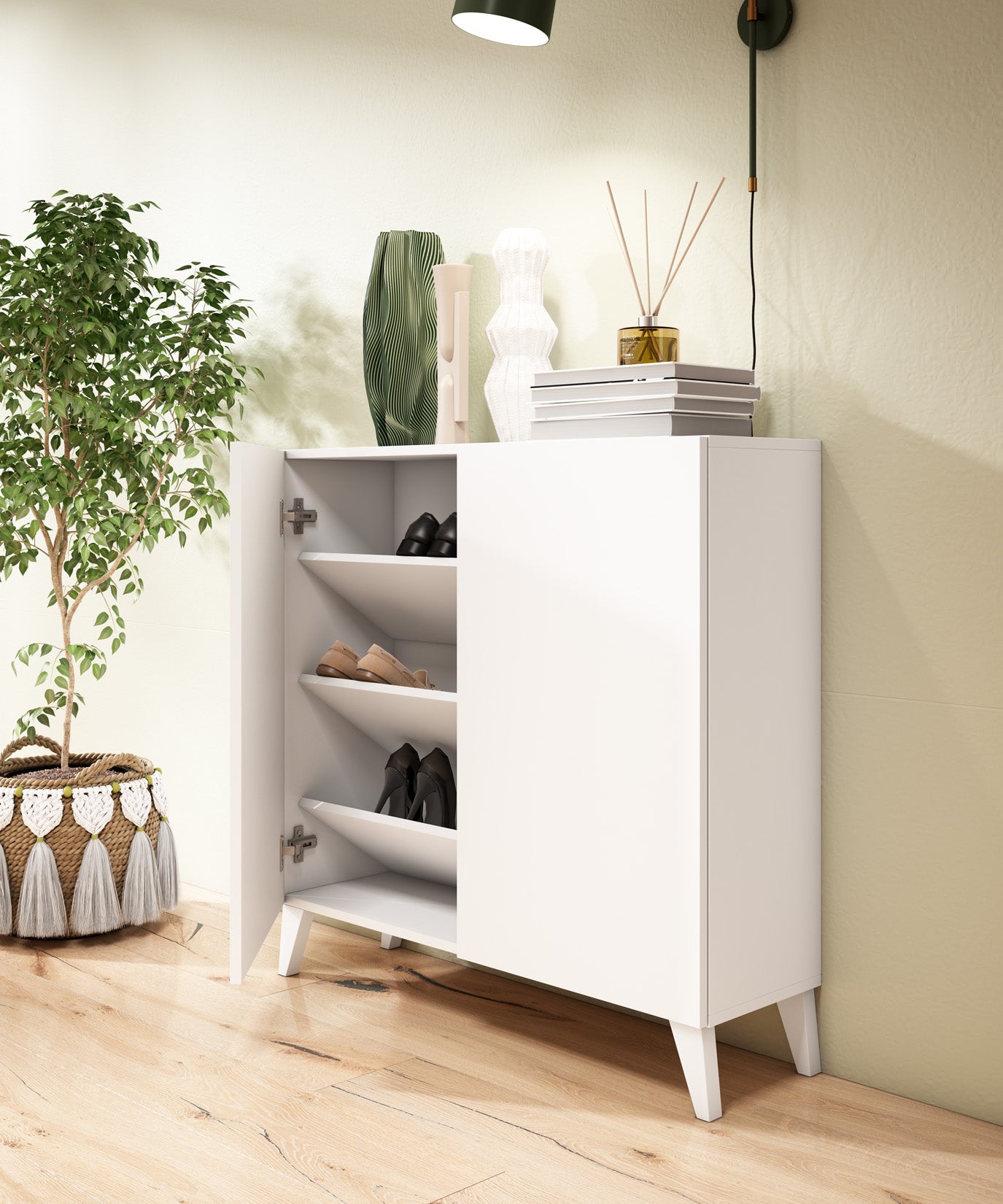 Mueble zapatero multifunción blanco ajustable