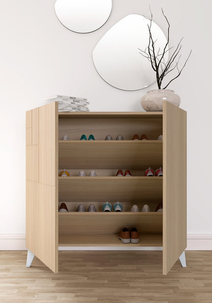 Beech wood and melamine shoe rack 90x27x90 cm León 