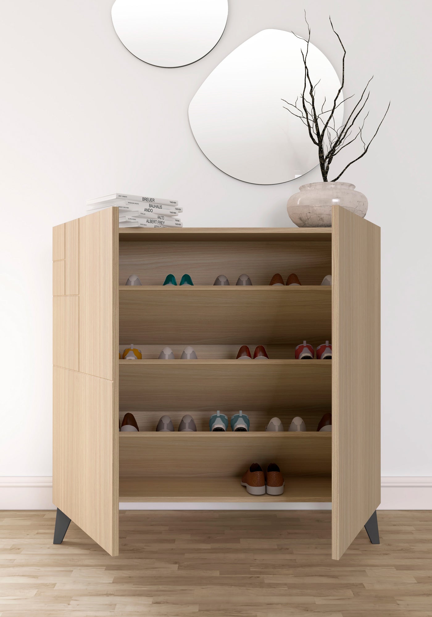 Zapatero multifunción melamina 90x27x87 cm Nogal claro