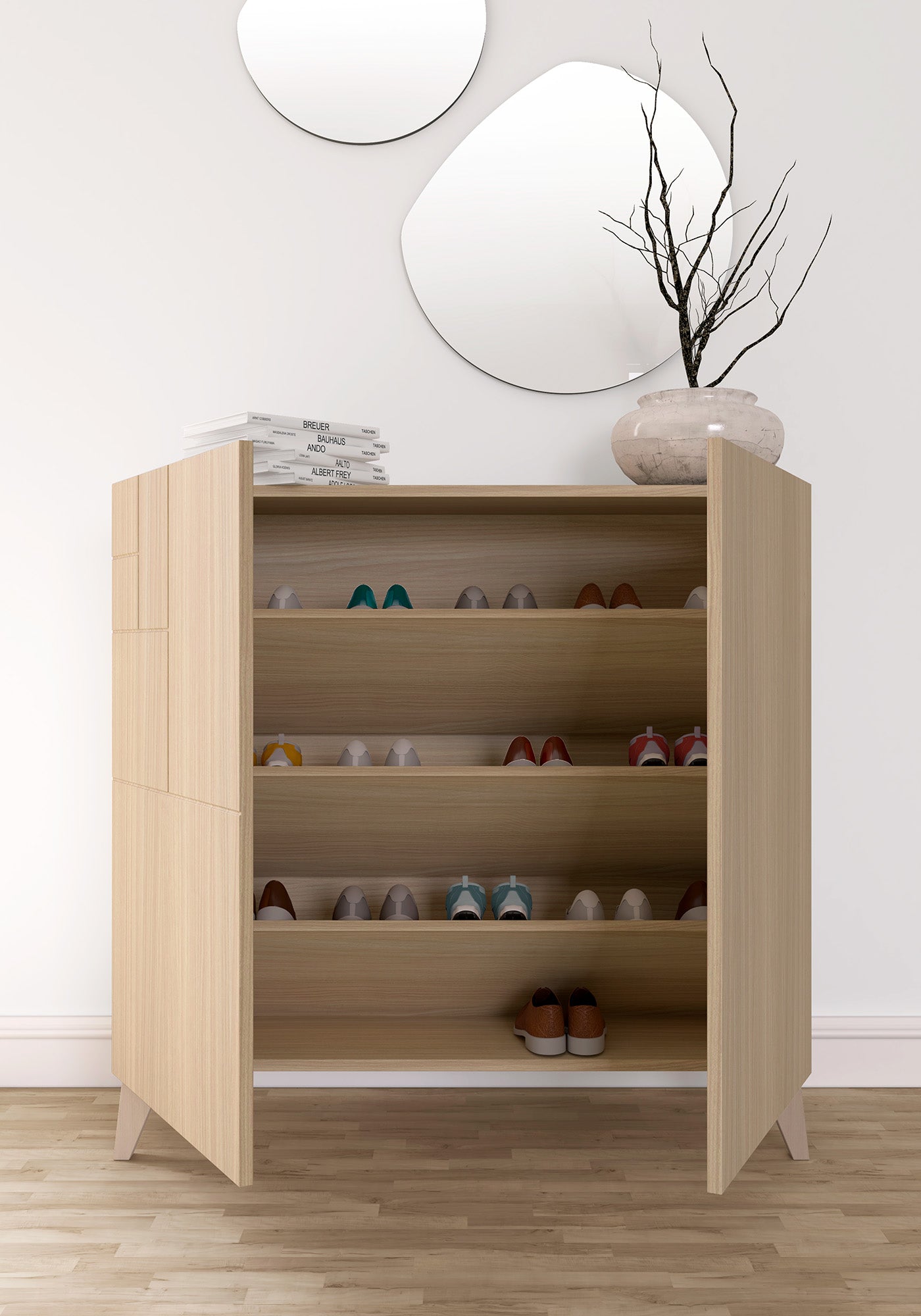 Zapatero multifunción melamina 90x27x87 cm Nogal claro