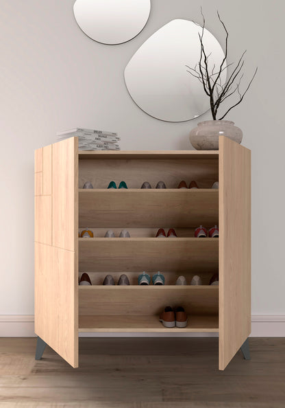 Zapatero multifunción melamina 90x27x87 cm Roble | Patas en varios colores
