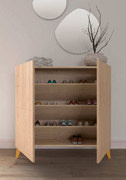 Zapatero multifunción melamina 90x27x87 cm Roble | Patas en varios colores