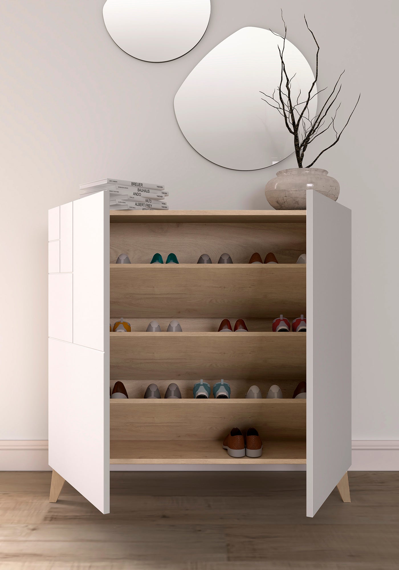 Zapatero multifunción melamina 90x27x87 cm Roble | Puertas en varios colores