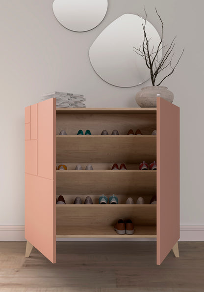 Beech wood and melamine shoe rack 90x27x90 cm León 