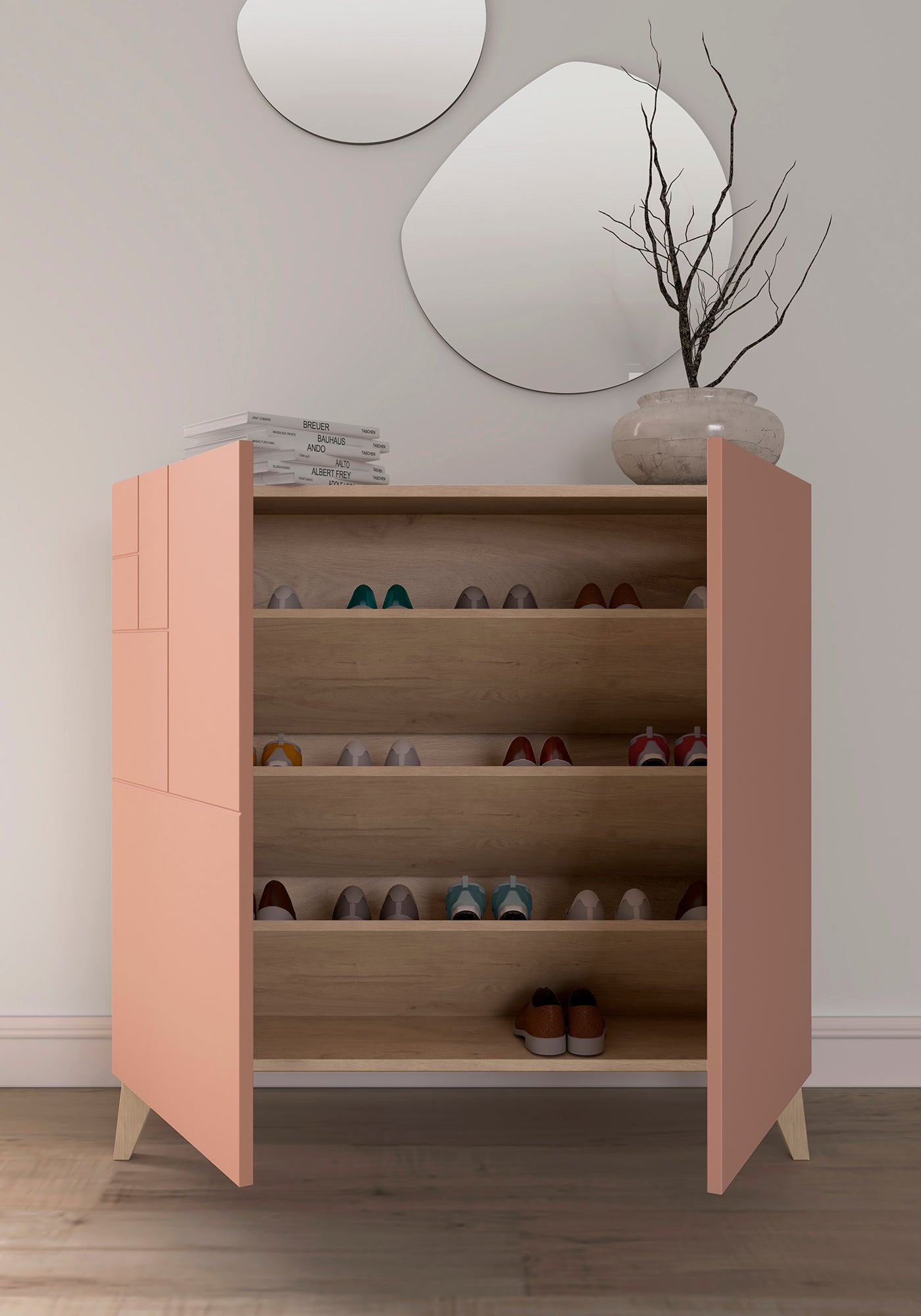 Zapatero multifunción melamina 90x27x87 cm Roble | Puertas en varios colores