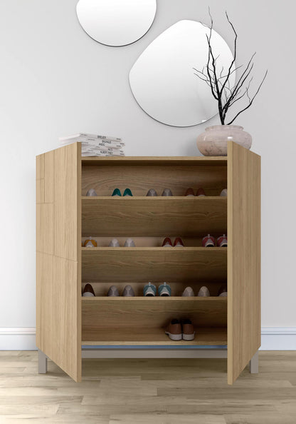 Shoe rack made of beech wood and melamine 90x27x90 cm Leonardo