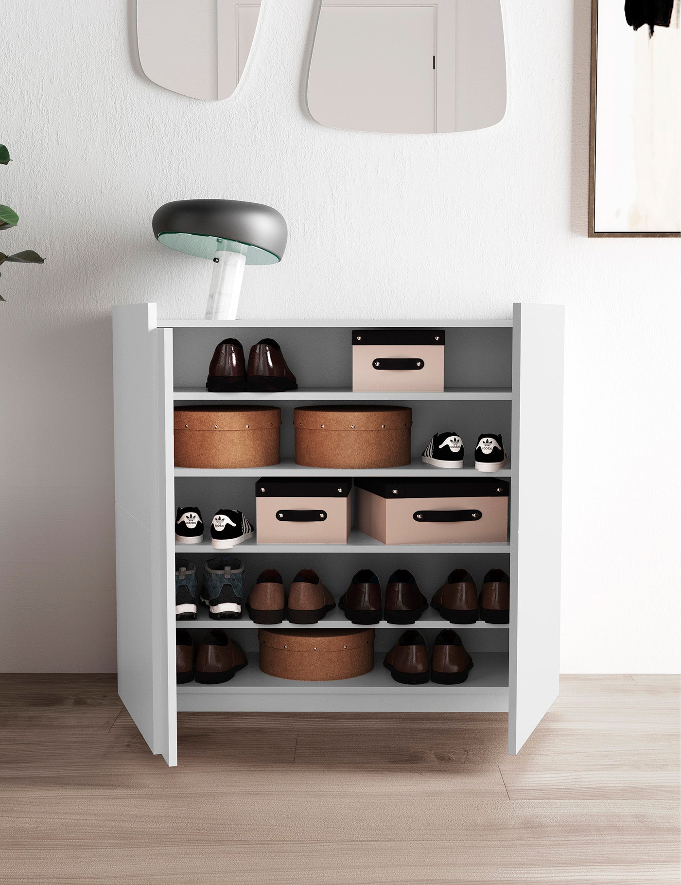 Shoe rack made of beech wood and melamine 95x35x90 cm Lorenzo