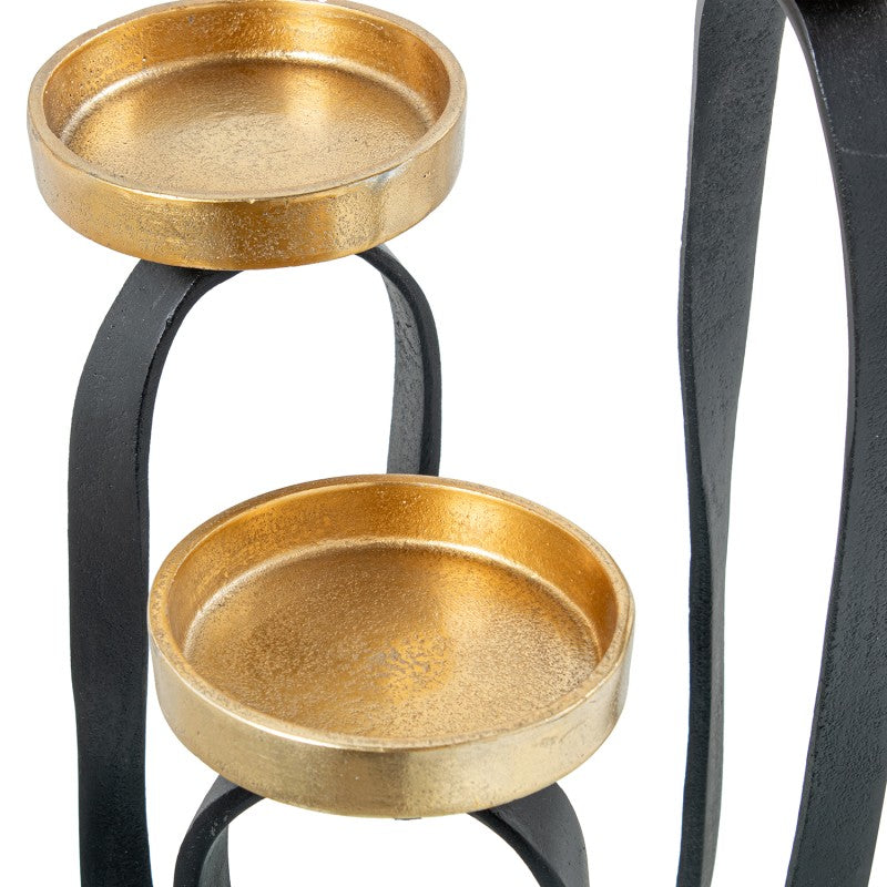 Candelabro Triple Aluminio Negro/Oro Ø28x30/37/47cm