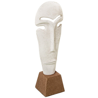 Figura Rostro Aluminio Blanco con Base Marrón