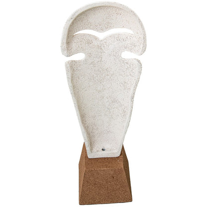 Figura Rostro Aluminio Blanco con Base Marrón