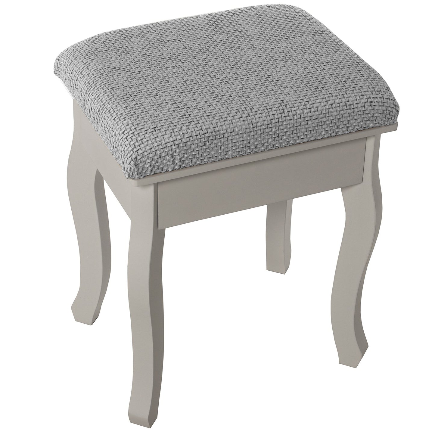 Mesa tocador madera con espejo y taburete tapizado tela gris 80x40x74cm Dabney