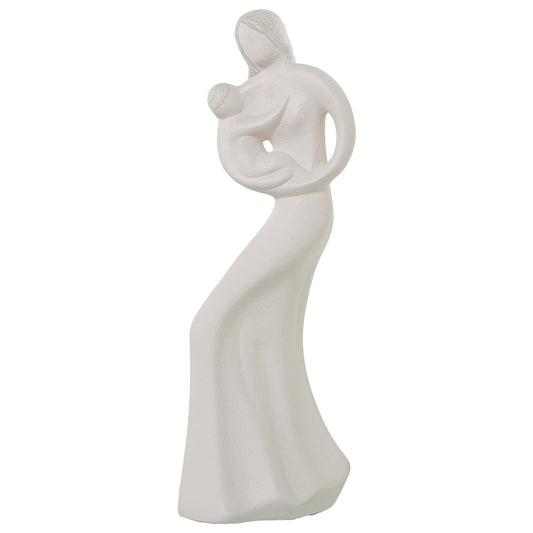 Figura de Mujer con Bebé en Cerámica Beige Arena Amor Maternal Delroy