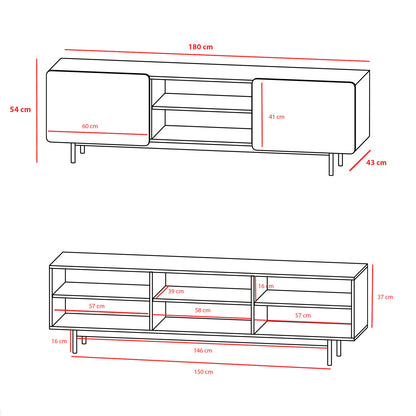 Beech wood and melamine TV cabinet 180x44x54 cm Milo