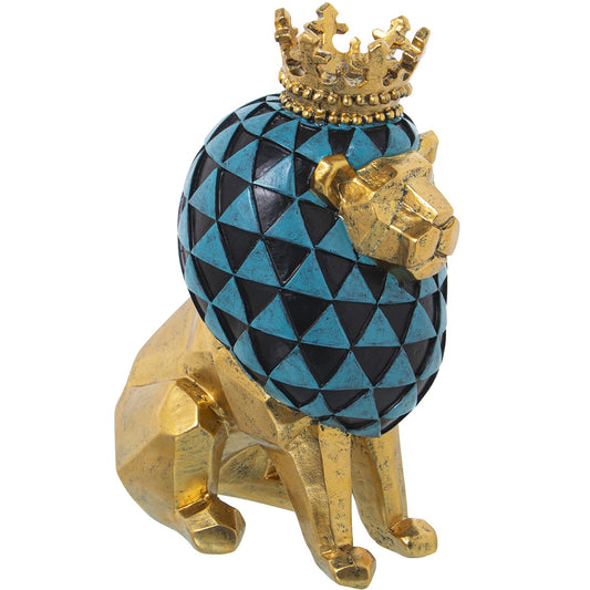 Figura resina león dorado y azul 13x19x26cm Delroy